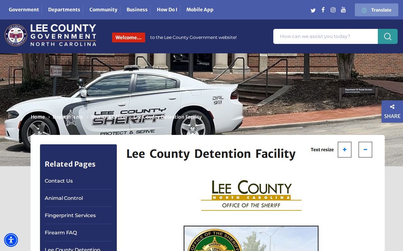 Lee County Detention Facility release information page