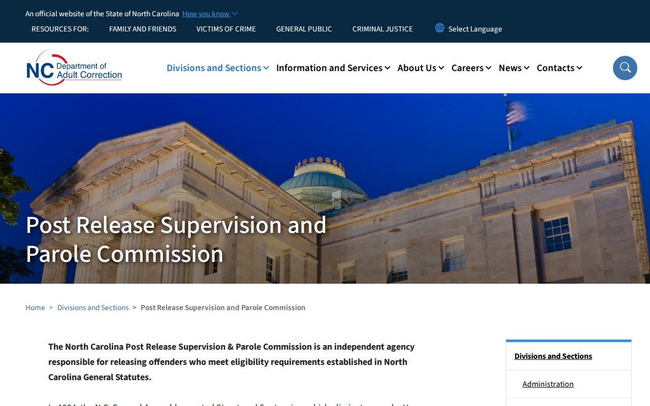 North Carolina Commission information for Lee County parole records